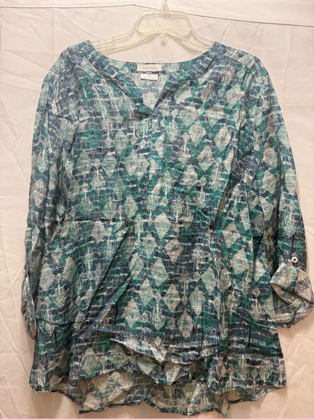 Van Heusen Teal and Blue Geometric Print Tunic Top